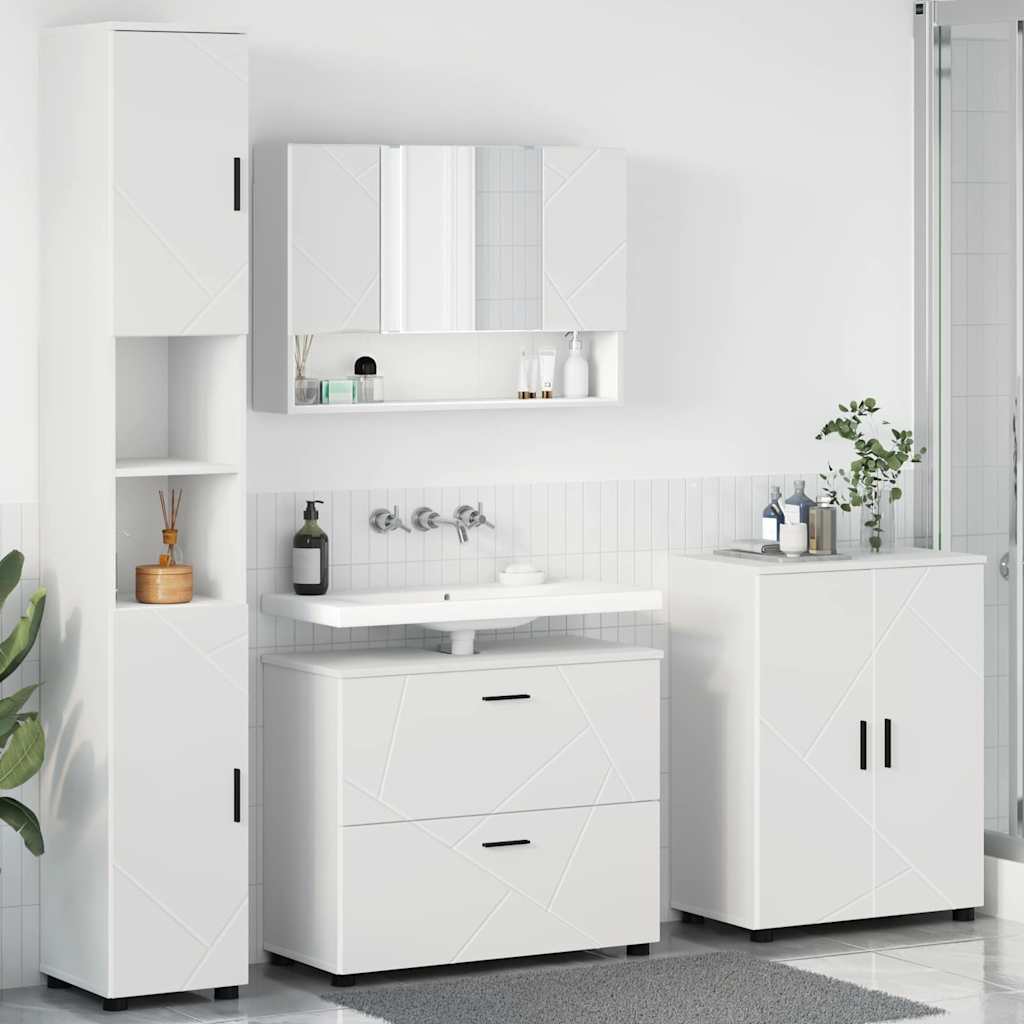 vidaXL Bathroom Furniture Set 4 pcs White Engineered Wood and Metal