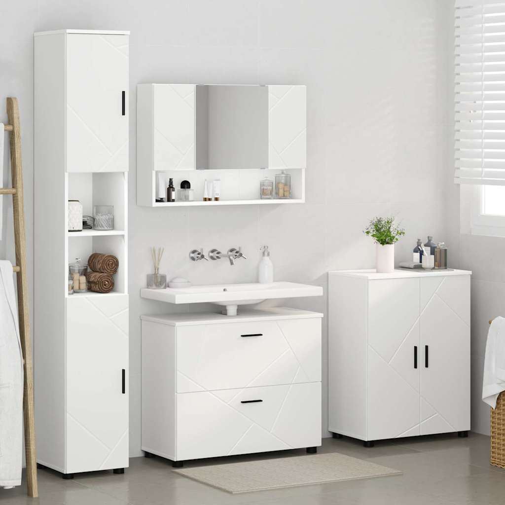 vidaXL Bathroom Furniture Set 4 pcs White Engineered Wood and Metal