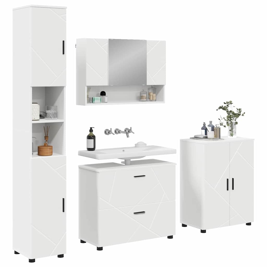 vidaXL Bathroom Furniture Set 4 pcs White Engineered Wood and Metal