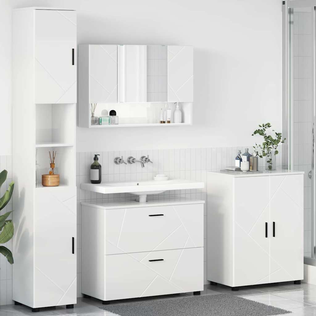 vidaXL Bathroom Furniture Set with Drawer 4 pcs High Gloss White