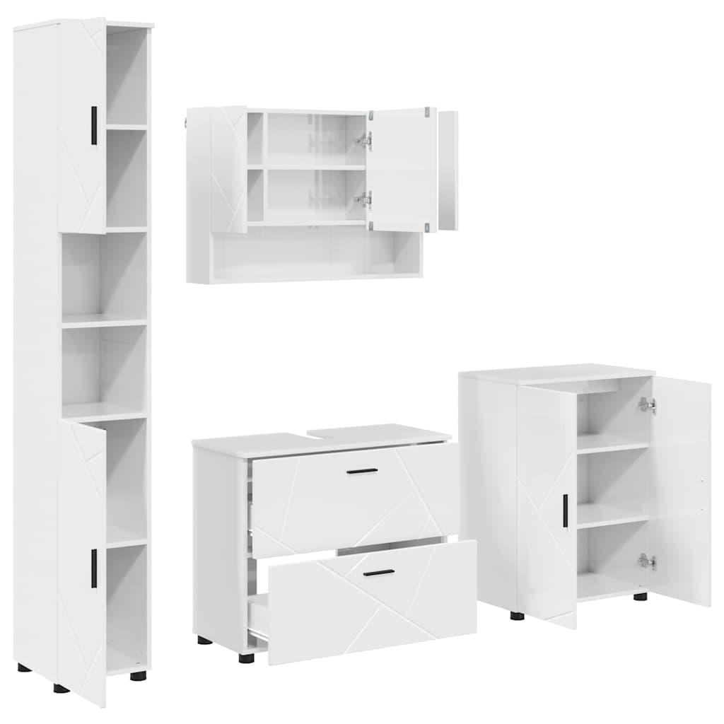 vidaXL Bathroom Furniture Set with Drawer 4 pcs High Gloss White