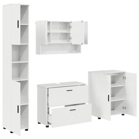vidaXL Bathroom Furniture Set with Drawer 4 pcs High Gloss White