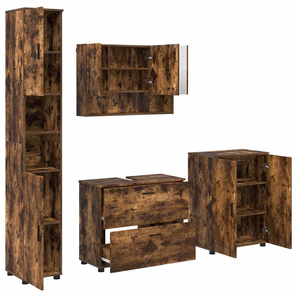 vidaXL Bathroom Furniture Set 4 pcs Smoked Oak
