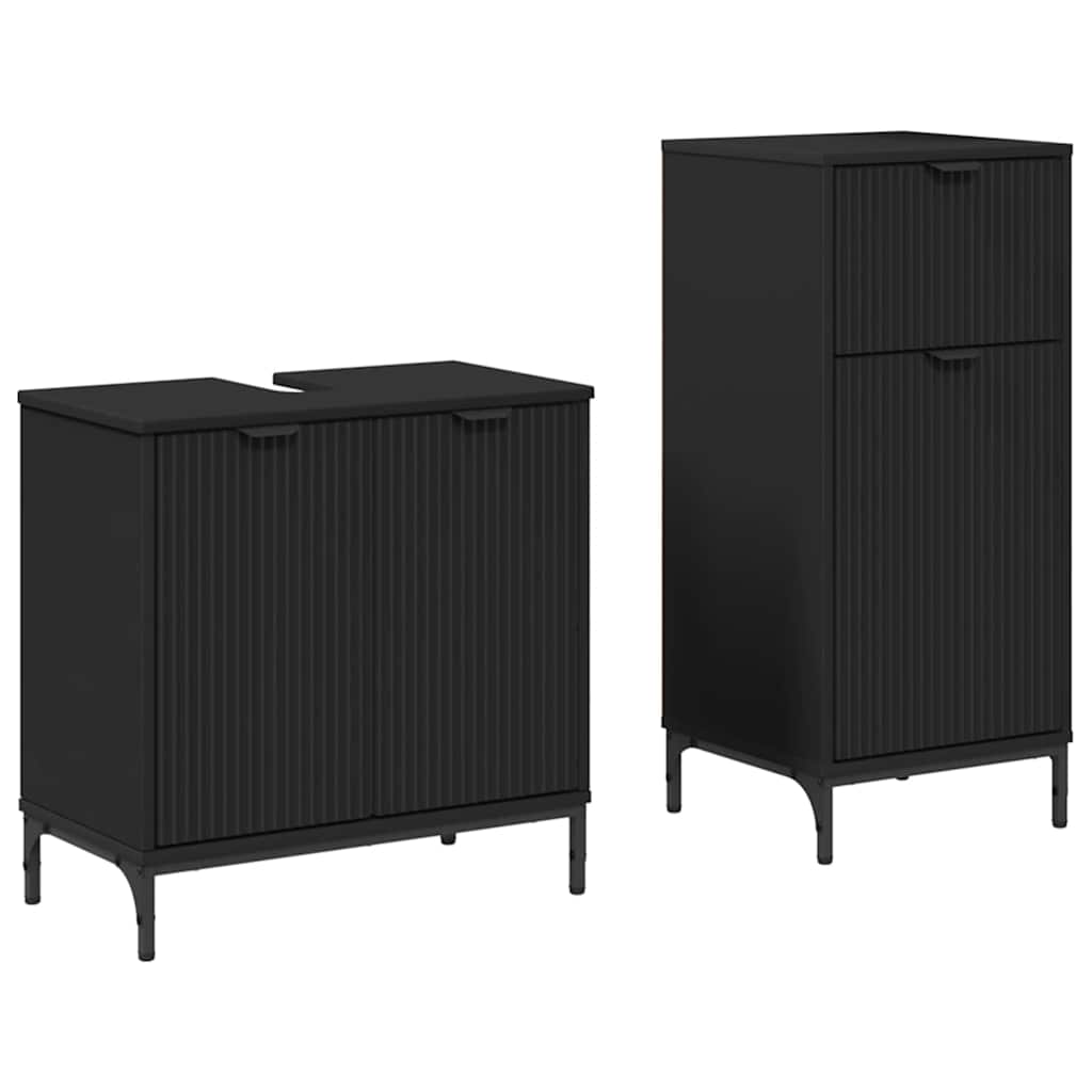 vidaXL Bathroom Furniture Set 2 pcs Black Engineered Wood and Metal