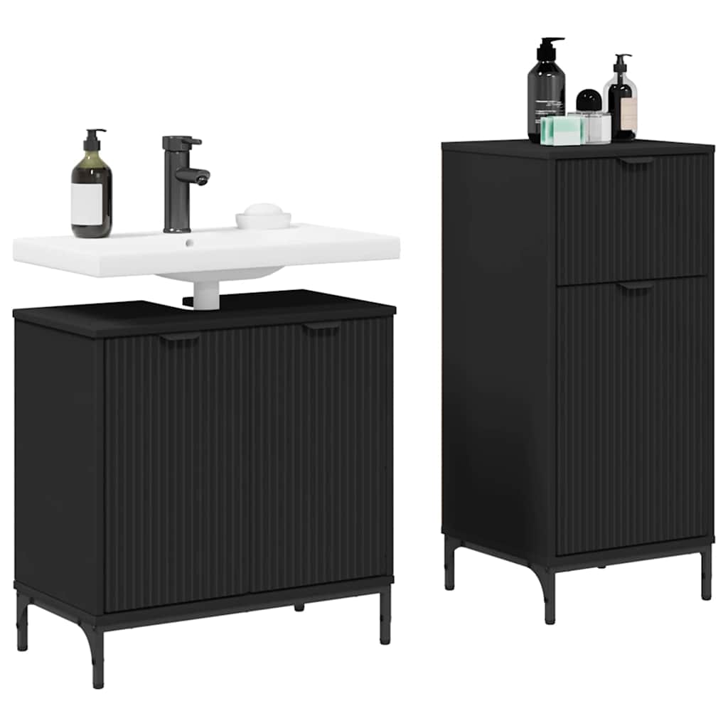 vidaXL Bathroom Furniture Set 2 pcs Black Engineered Wood and Metal