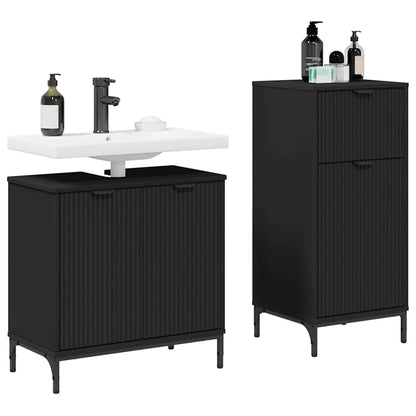 vidaXL Bathroom Furniture Set 2 pcs Black Engineered Wood and Metal