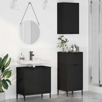 vidaXL Bathroom Furniture Set 3 pcs Black Engineered Wood and Metal