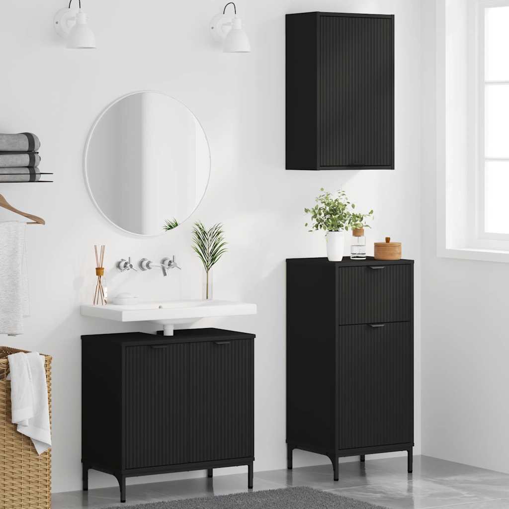vidaXL Bathroom Furniture Set 3 pcs Black Engineered Wood and Metal