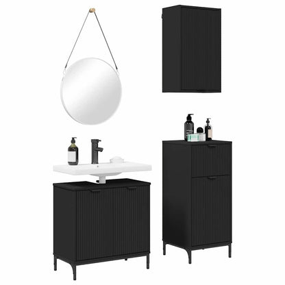 vidaXL Bathroom Furniture Set 3 pcs Black Engineered Wood and Metal