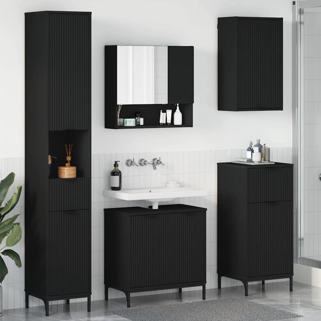 vidaXL Bathroom Furniture Set with Drawer Black Engineered wood, Metal