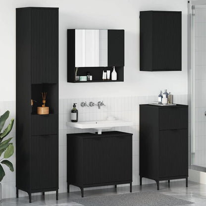 vidaXL Bathroom Furniture Set with Drawer Black Engineered wood, Metal