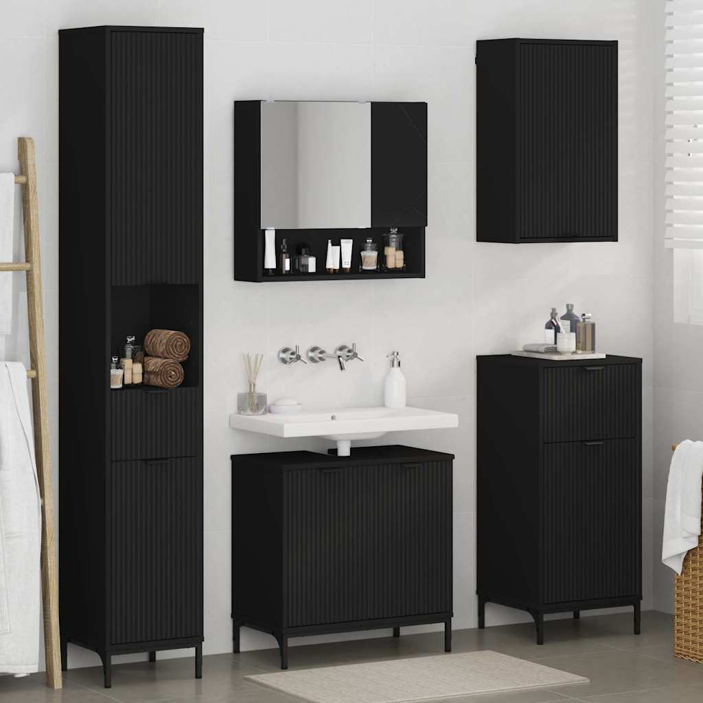 vidaXL Bathroom Furniture Set with Drawer Black Engineered wood, Metal