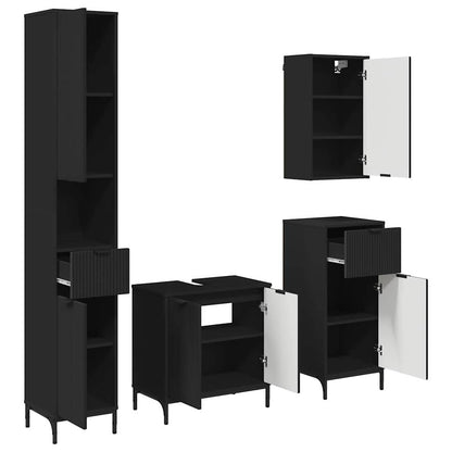 vidaXL Bathroom Furniture Set with Drawer Black Engineered wood, Metal