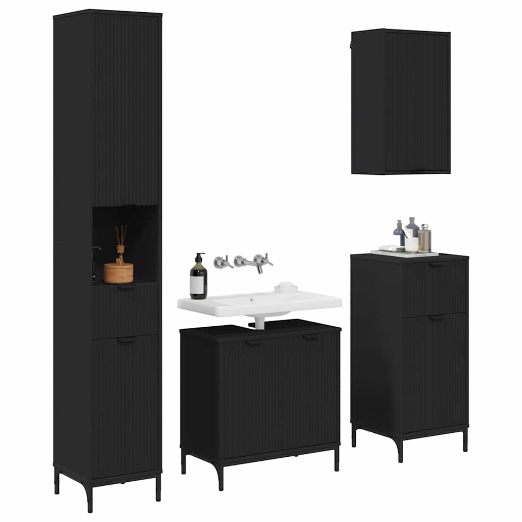 vidaXL Bathroom Furniture Set with Drawer Black Engineered wood, Metal
