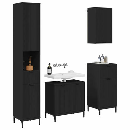 vidaXL Bathroom Furniture Set with Drawer Black Engineered wood, Metal