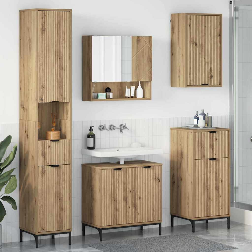 vidaXL Bathroom Furniture Set 4 pcs Artisan Oak Engineered wood, Metal