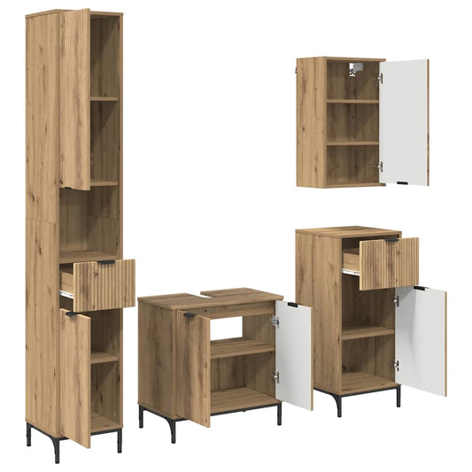 vidaXL Bathroom Furniture Set 4 pcs Artisan Oak Engineered wood, Metal