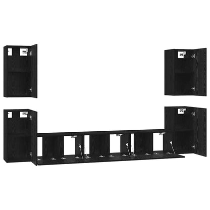 vidaXL TV Cabinet Set Wall-mounted Black Oak Engineered Wood