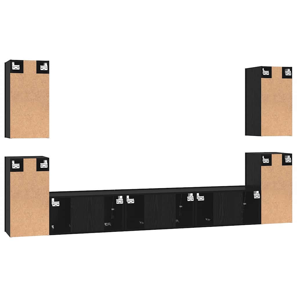 vidaXL TV Cabinet Set Wall-mounted Black Oak Engineered Wood
