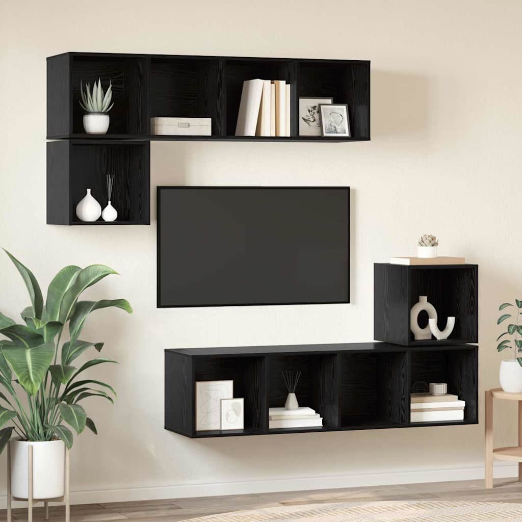 vidaXL TV Cabinet Set Wall-mounted 4 pcs Black Oak Engineered Wood