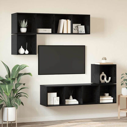 vidaXL TV Cabinet Set Wall-mounted 4 pcs Black Oak Engineered Wood