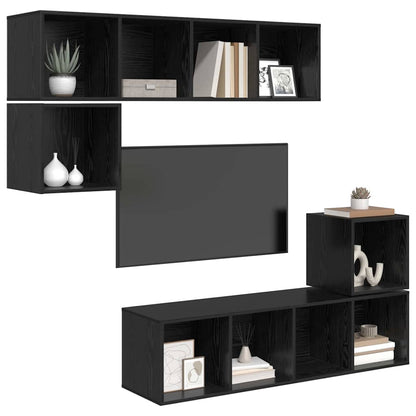 vidaXL TV Cabinet Set Wall-mounted 4 pcs Black Oak Engineered Wood
