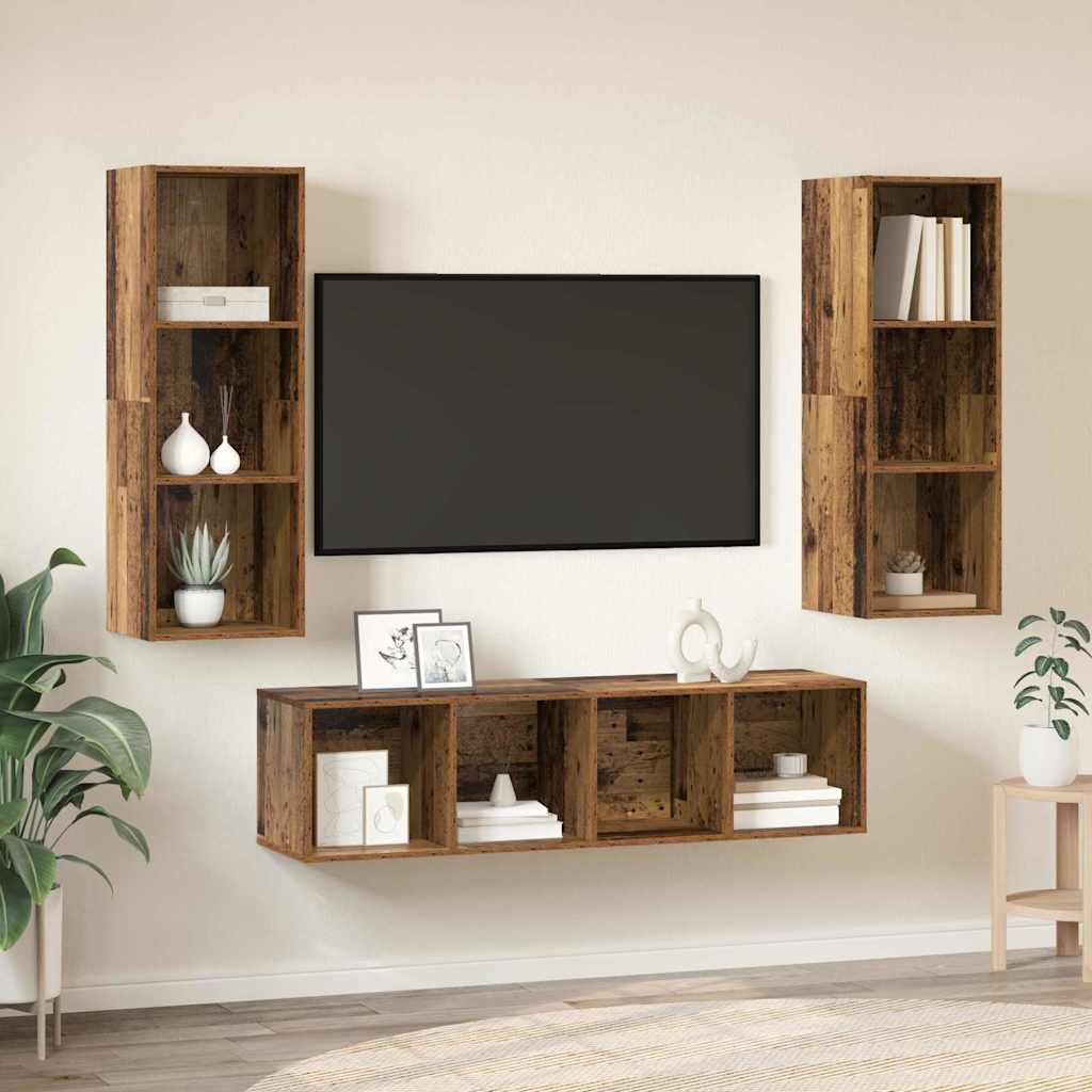 vidaXL TV Cabinet Set Wall-mounted 3 pcs Old Wood Engineered Wood