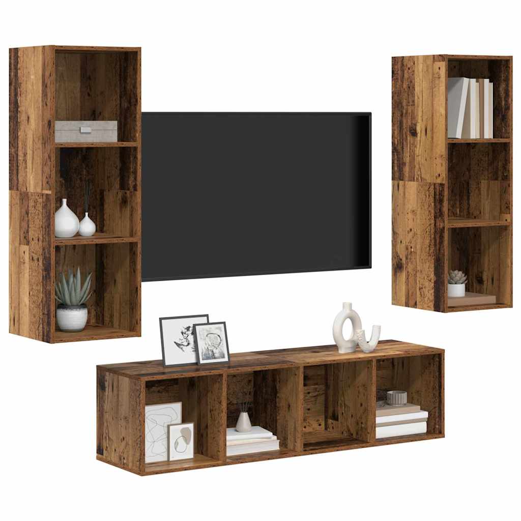 vidaXL TV Cabinet Set Wall-mounted 3 pcs Old Wood Engineered Wood