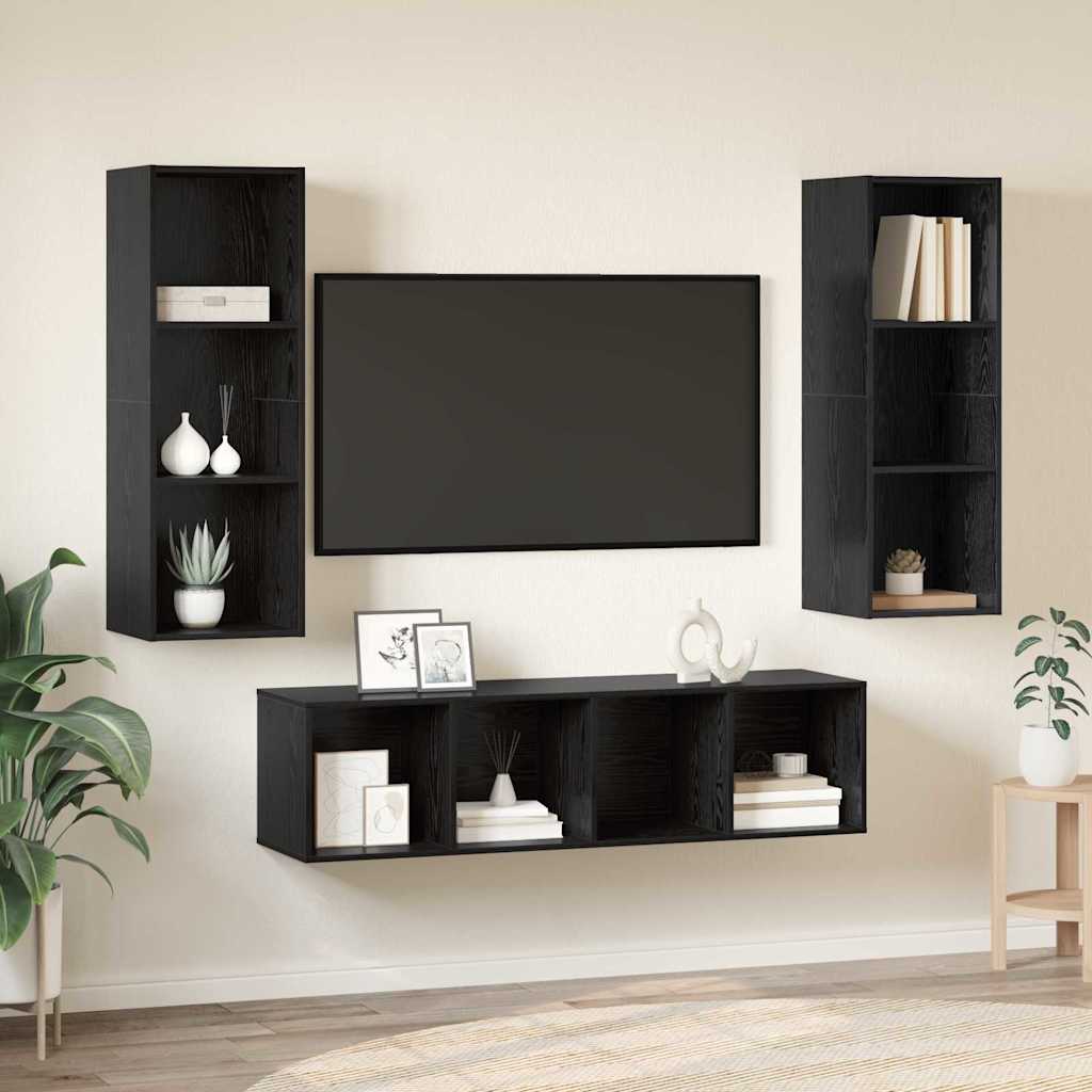 vidaXL TV Cabinet Set Wall-mounted 3 pcs Black Oak Engineered Wood