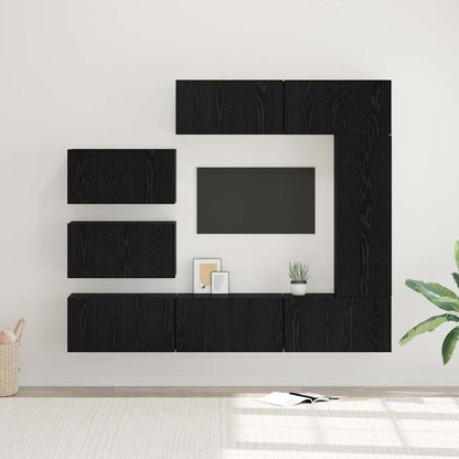 vidaXL TV Cabinet Set Wall-mounted 8 pcs Black Oak Engineered Wood