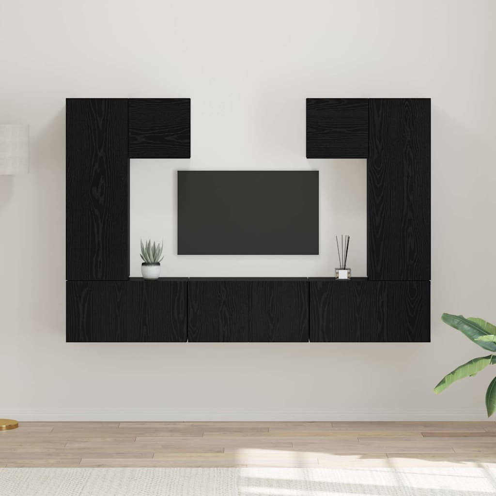 vidaXL TV Cabinet Set Wall-mounted 7 pcs Black Oak Engineered Wood