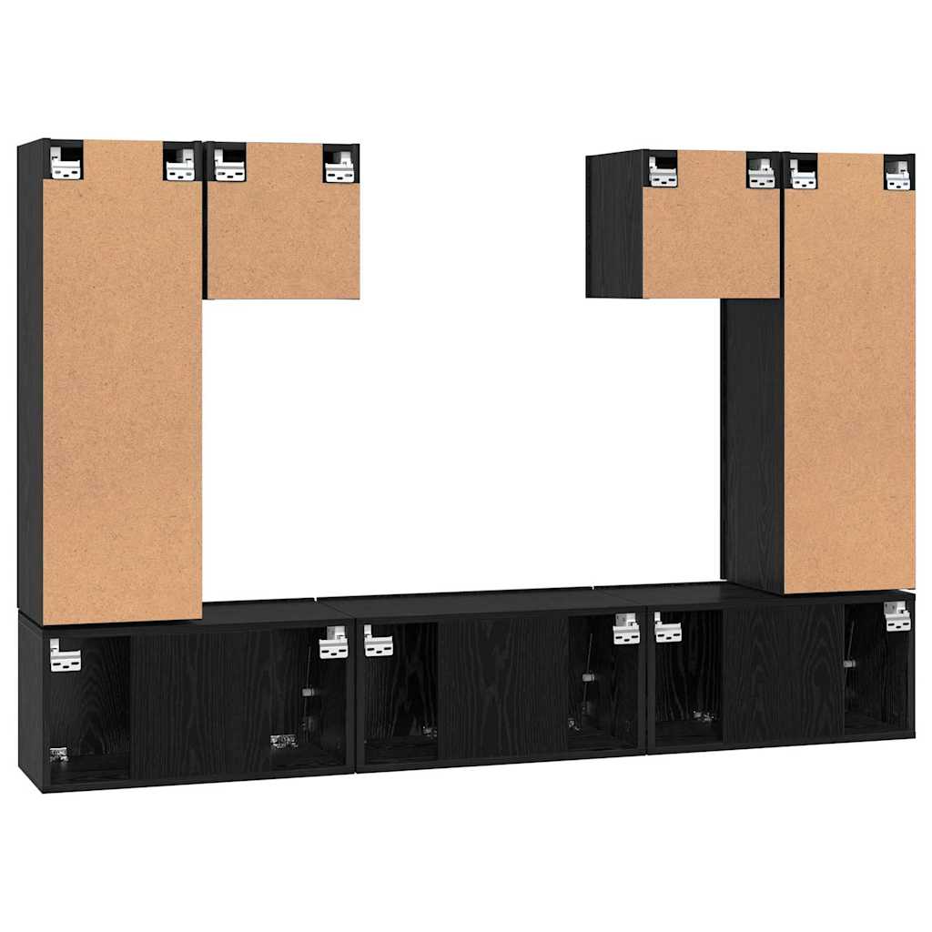 vidaXL TV Cabinet Set Wall-mounted 7 pcs Black Oak Engineered Wood