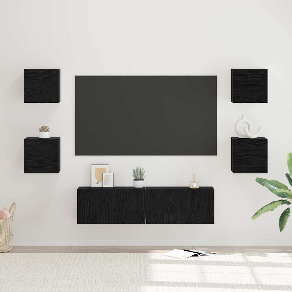 vidaXL TV Cabinet Set Wall-mounted 6 pcs Black Oak Engineered Wood