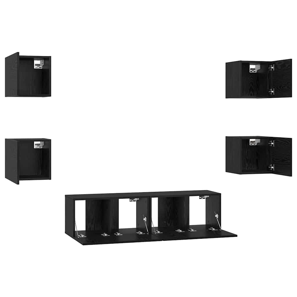 vidaXL TV Cabinet Set Wall-mounted 6 pcs Black Oak Engineered Wood