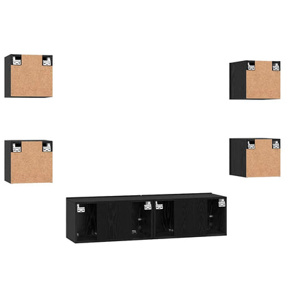 vidaXL TV Cabinet Set Wall-mounted 6 pcs Black Oak Engineered Wood