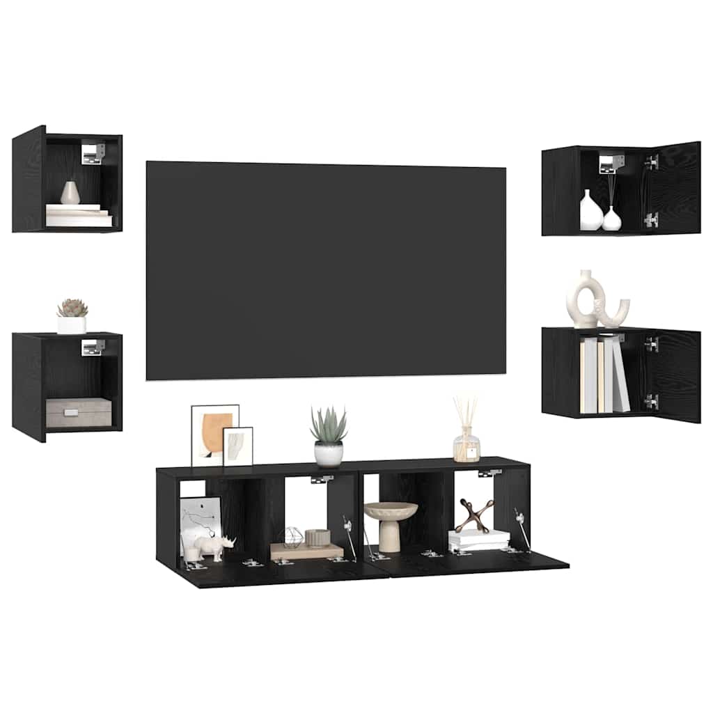 vidaXL TV Cabinet Set Wall-mounted 6 pcs Black Oak Engineered Wood
