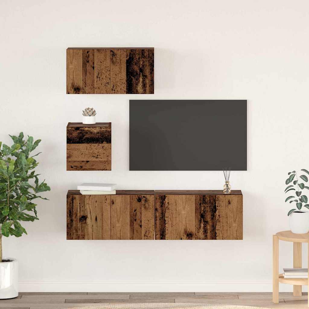 vidaXL TV Cabinet Set Wall-mounted 4 pcs Old Wood Engineered Wood