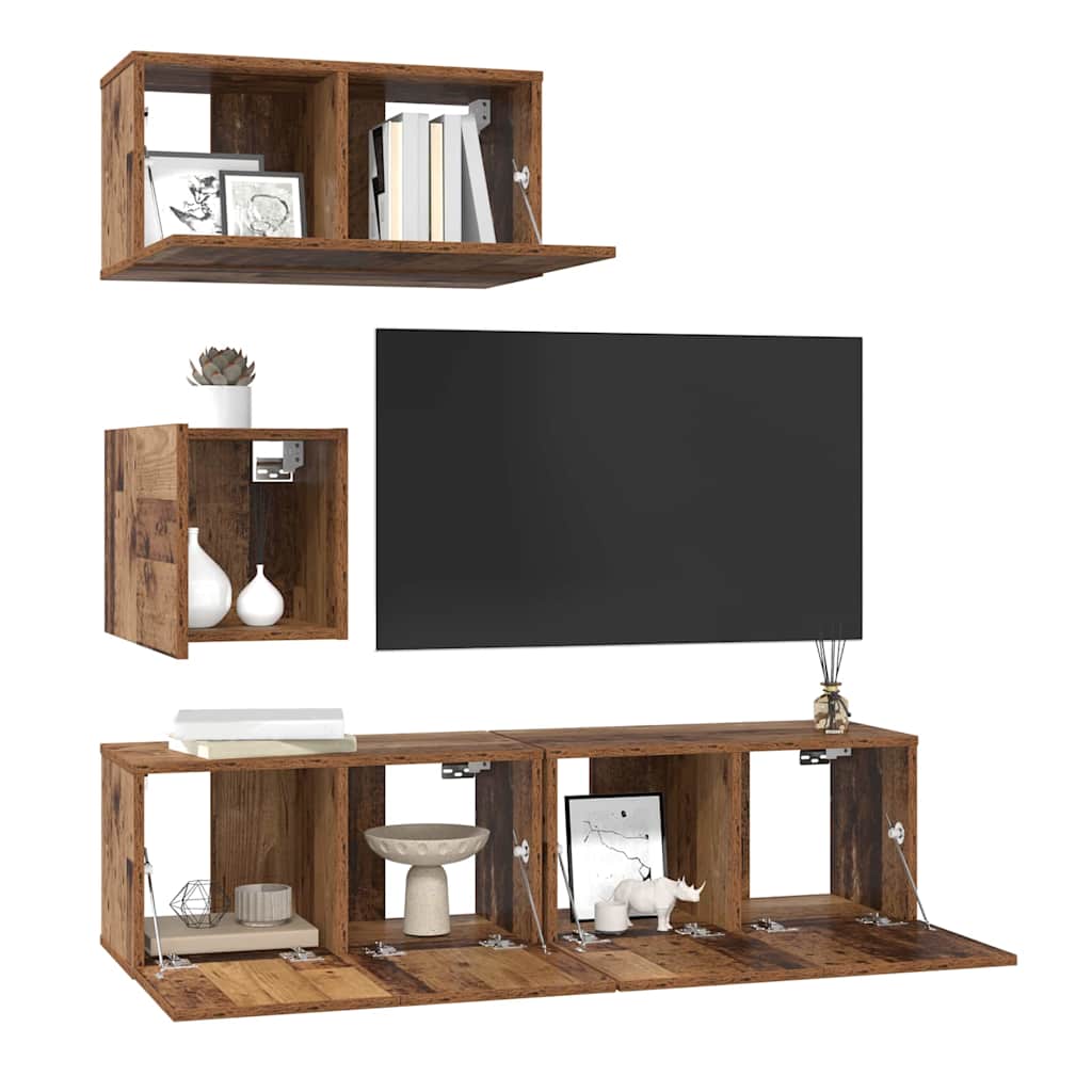 vidaXL TV Cabinet Set Wall-mounted 4 pcs Old Wood Engineered Wood