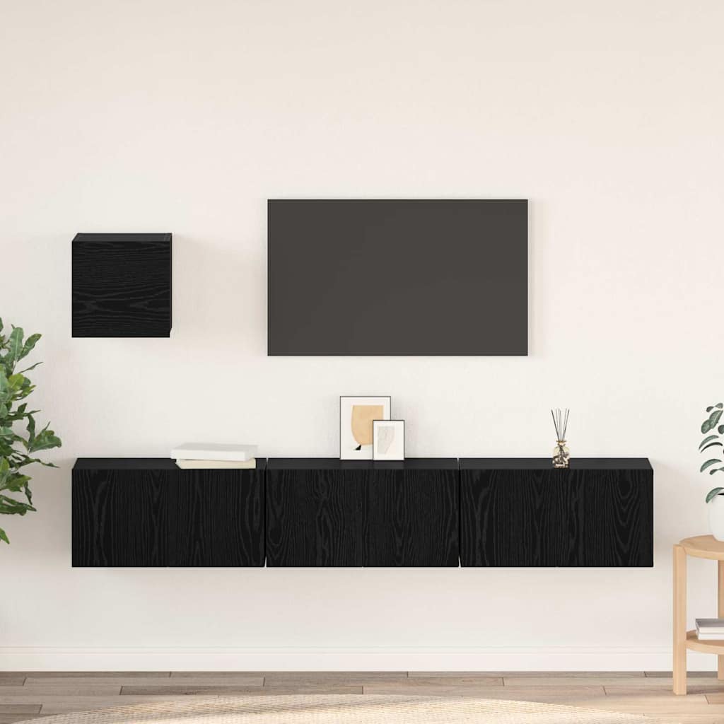 vidaXL TV Cabinet Set Wall-mounted 4 pcs Black Oak Engineered Wood