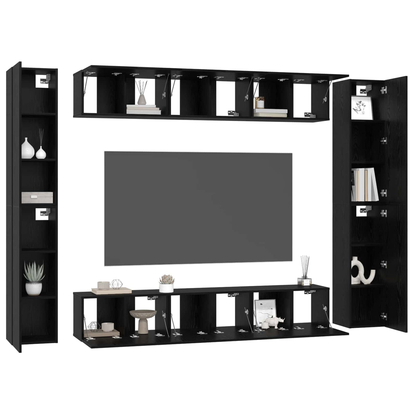 vidaXL TV Cabinet Set Wall-mounted 10 pcs Black Oak Engineered Wood