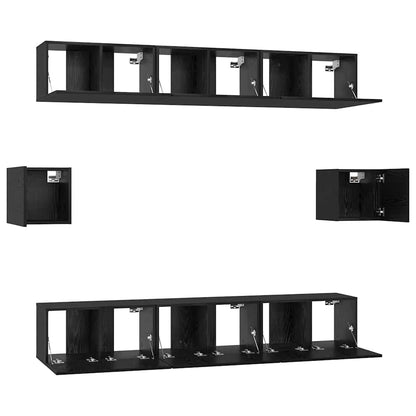 vidaXL TV Cabinet Set Wall-mounted 8 pcs Black Oak Engineered Wood