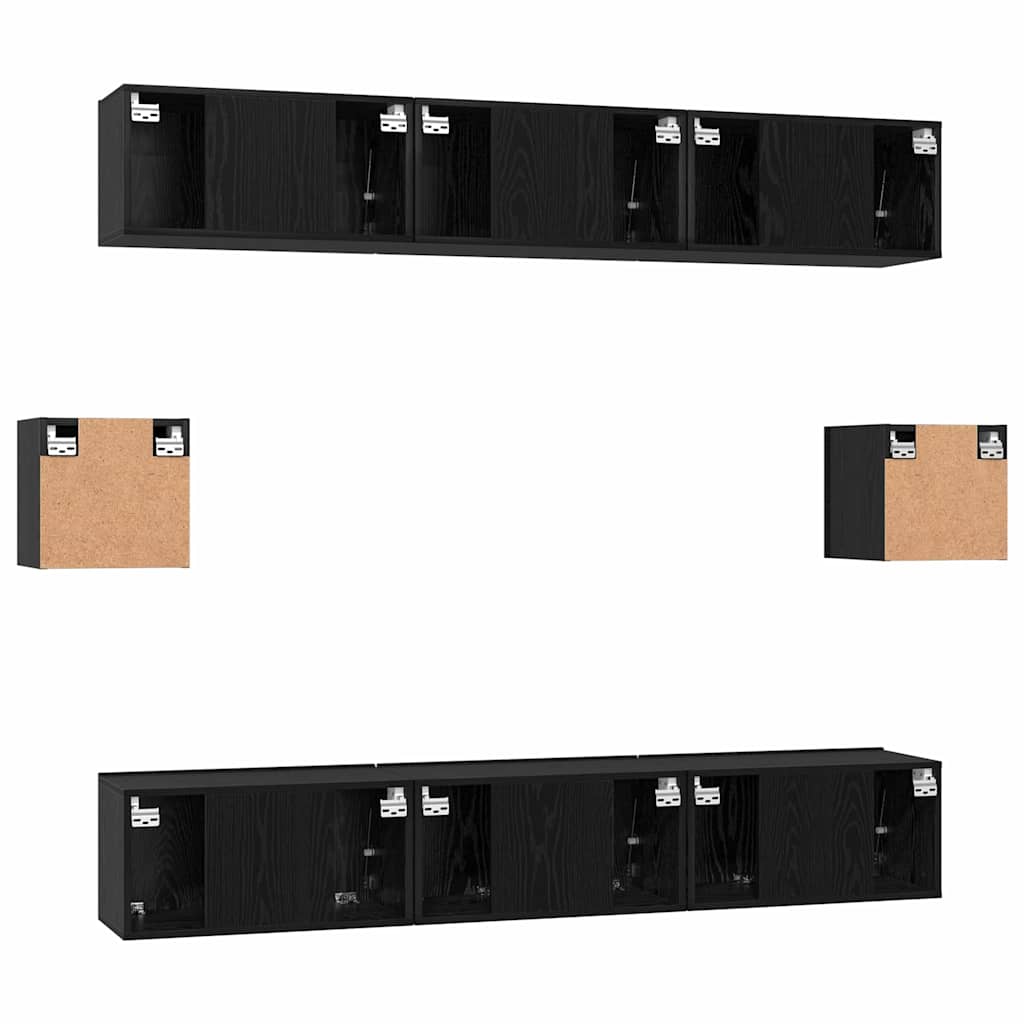 vidaXL TV Cabinet Set Wall-mounted 8 pcs Black Oak Engineered Wood