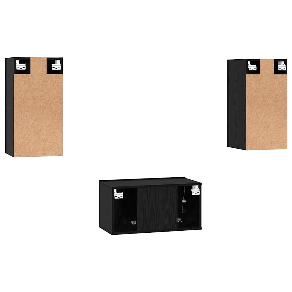vidaXL TV Cabinet Set Wall-mounted 3 pcs Black Oak Engineered Wood