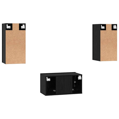 vidaXL TV Cabinet Set Wall-mounted 3 pcs Black Oak Engineered Wood