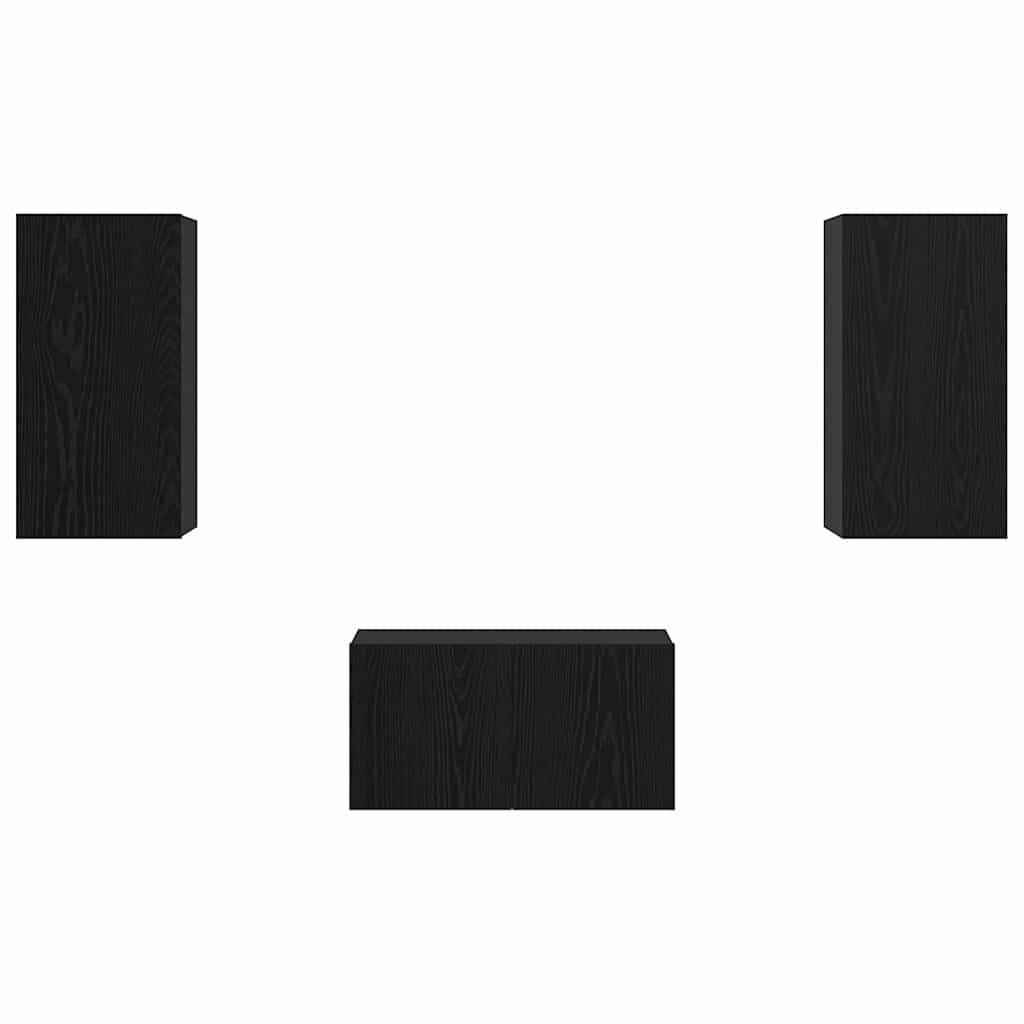 vidaXL TV Cabinet Set Wall-mounted 3 pcs Black Oak Engineered Wood