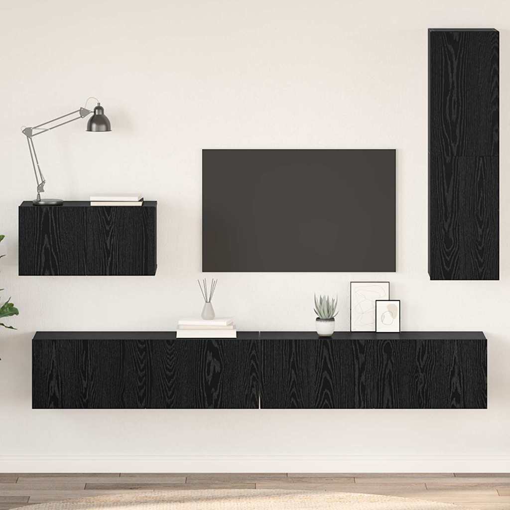 vidaXL Wall TV Cabinet Wall-mounted 4 pcs Black Oak Engineered Wood