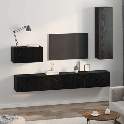 vidaXL Wall TV Cabinet Wall-mounted 4 pcs Black Oak Engineered Wood