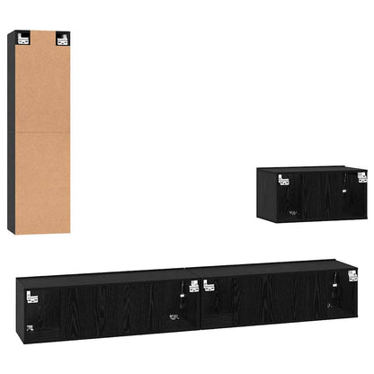 vidaXL Wall TV Cabinet Wall-mounted 4 pcs Black Oak Engineered Wood