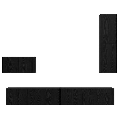 vidaXL Wall TV Cabinet Wall-mounted 4 pcs Black Oak Engineered Wood