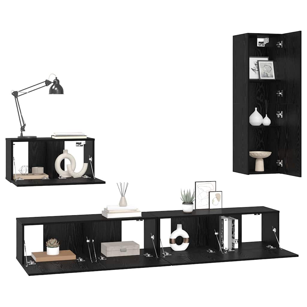 vidaXL Wall TV Cabinet Wall-mounted 4 pcs Black Oak Engineered Wood